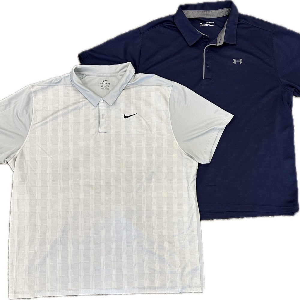 2 Lot of Golf Polo Shirts Under Armour Loose & Nike Dri-Fit 3XL Casual Lounge
